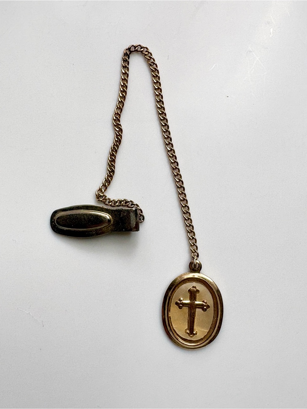 Vintage Silver Tone Tie Clip Chain Cross Charm Tie Bar Men's Jewelry